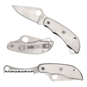 Spyderco C176P&S Clipitool  Silver Stainless Steel Folding 8Cr13MoV SS 4.57"/4.59" Long Part Serrated Blade Stainless Steel Handle Features Screwdriver/Opener