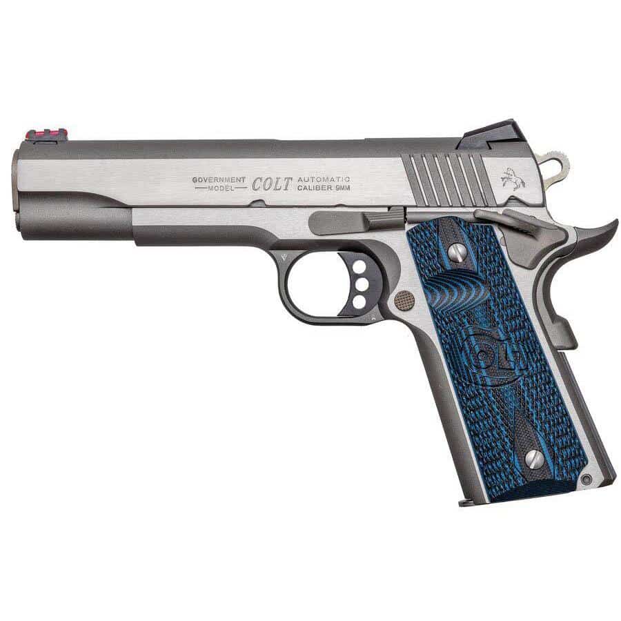 Colt Competition SS .38 Super 5-inch stainless pistol with blue G10 checkered grips
