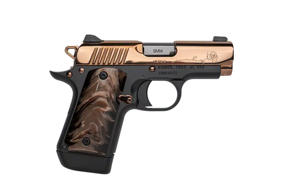 CNC FIREARMS Kimber Micro 9 Rose Gold 9mm pistol with rose engraving and Kirinite grip