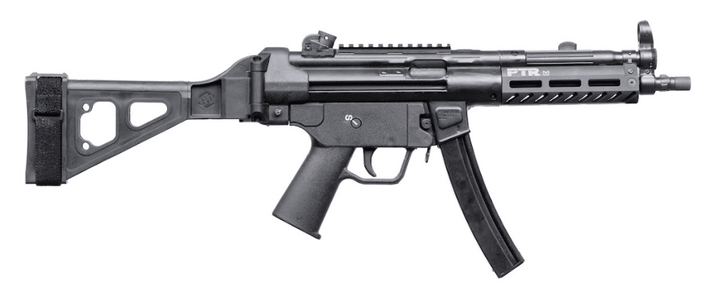PTR 9CT BR 9mm pistol with 8.86-inch black nitride threaded barrel and SB Tactical brace