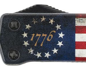 Templar Knife MZBRF221 Premium Weighted Slim 3.16" OTF Tanto Plain Black Oxide Stonewashed Powdered D2 Steel Blade/4.93" Betsy Ross Flag Aluminum Zinc Alloy Handle