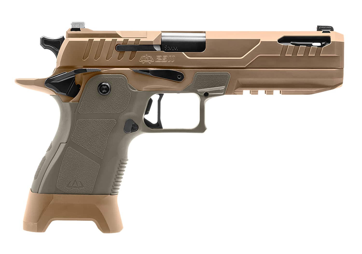 OA Defense 2311 Pro 9mm pistol High Desert Sage with 5-inch ported barrel and optics-ready slide