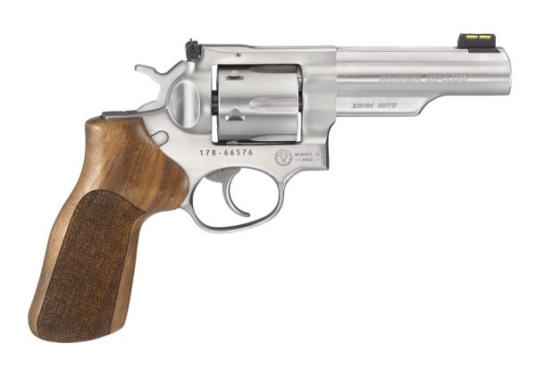 Ruger GP100 Match Champion 10mm 4.2 inch satin stainless revolver with Hogue hardwood grips