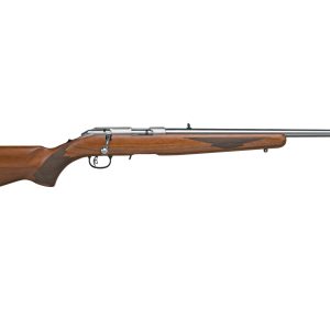Ruger American Rimfire LRT .22 LR stainless barrel with walnut stock side view
