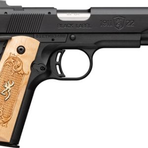 Browning 1911-22 Black Label Medallion .22 LR pistol with black slide and maple medallion grips