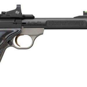 Browning Buck Mark Plus .22 LR pistol with Crimson Trace red dot and black/gray G10 grips