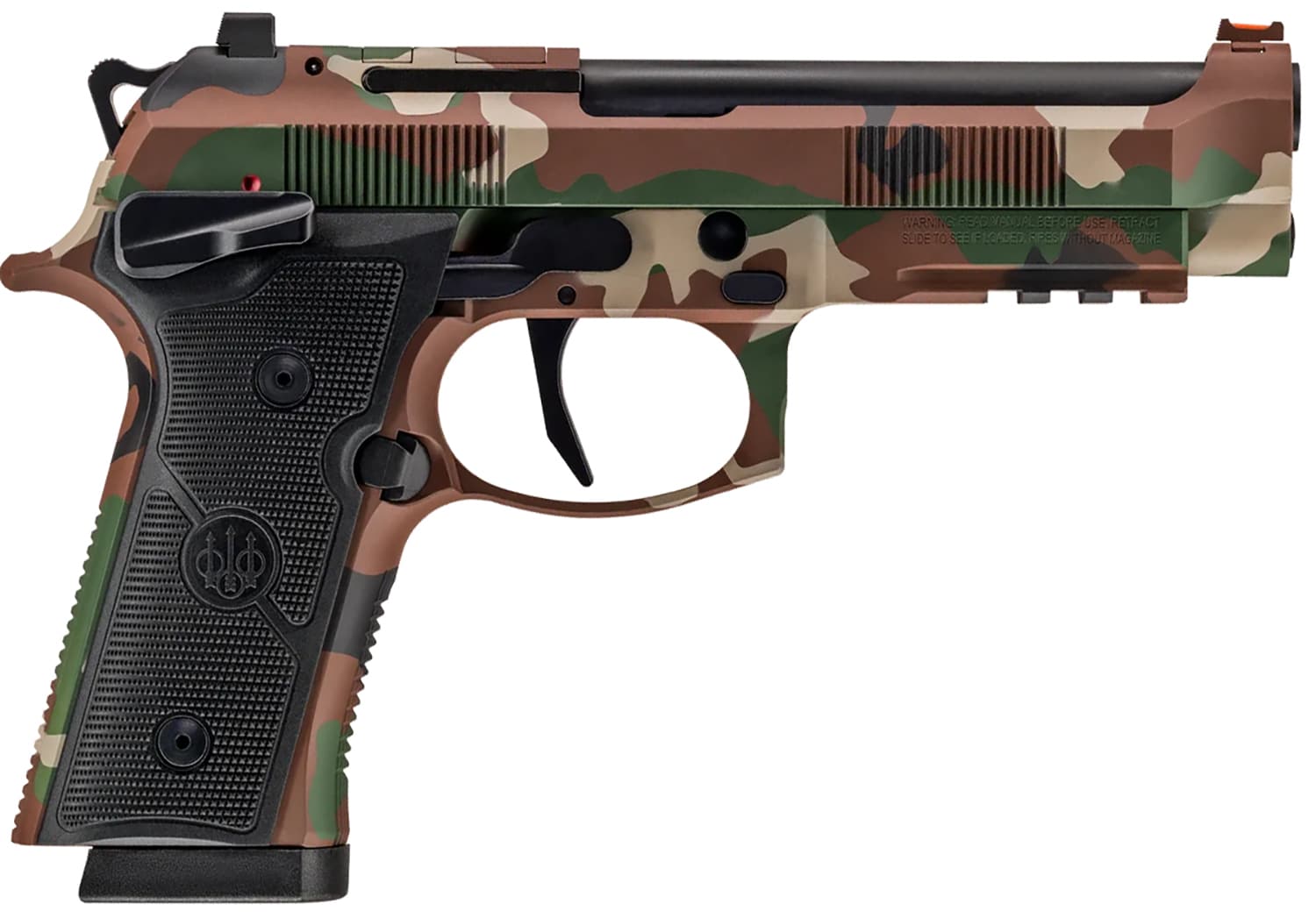Beretta 92XI 9mm 4.7in BDU Camo pistol angled view