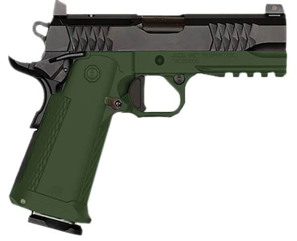 JACOB GREY FIREARMS TWC9EDG TWC9  9mm Luger 17+1 4.25" Black Bull Barrel, Black Optic Ready/Serrated Steel Slide, Duty Green Aluminum Frame w/Beavertail & Picatinny Rail