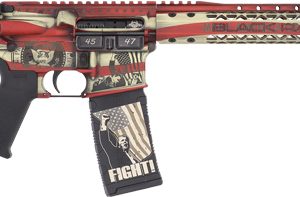 Black Rain Ordnance SPEC15 Trump Custom Patriot 5.56 NATO rifle with American flag synthetic stock