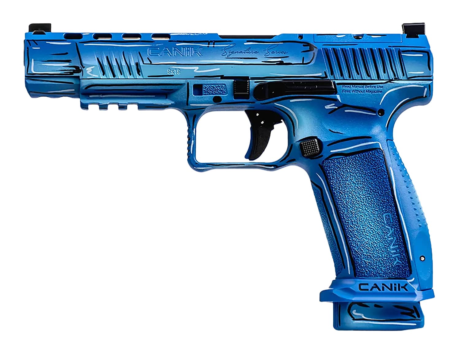 Canik METE SFX Sketch 9mm blue Cerakote pistol with 5.2-inch barrel
