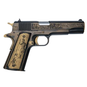CNC FIREARMS Colt David and Goliath custom engraved 1911 in .45 ACP with battleworn Cerakote finish