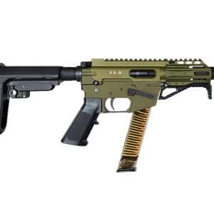 Freedom Ordnance FX9 9mm pistol in olive drab green with SBA3 pistol brace
