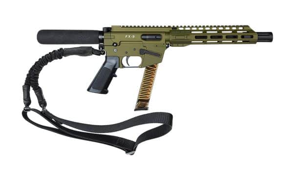 Freedom Ordnance FX9 9mm pistol in olive drab green with 10-inch barrel