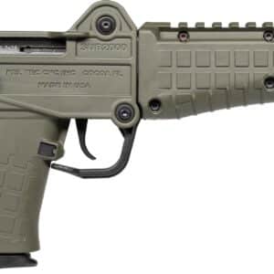 KelTec SUB2000 Gen 3 5.7x28mm carbine in olive drab green folded and unfolded