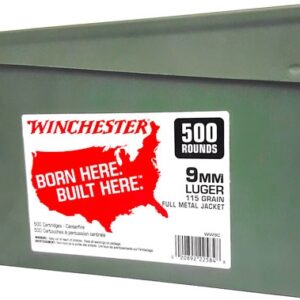 WINCHESTER 9MM LUGER 115GR FMJ - RN CASE OF (2) 500RD AMMO CANS
