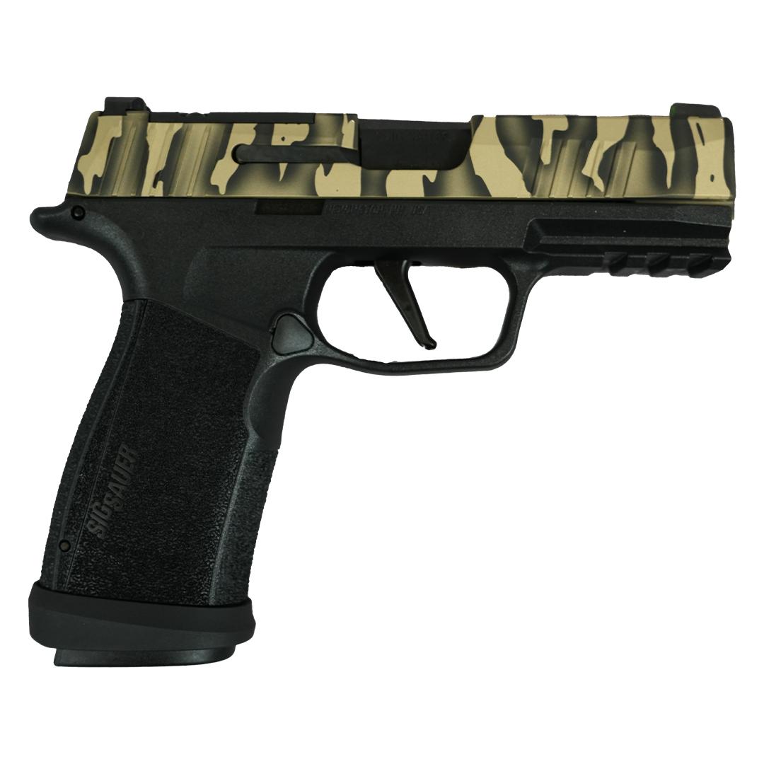 Sig Sauer P365 Tiger Striped XMACRO TACOPS 9mm handgun side view