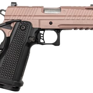Live Free Armory Apollo 11 Compact 9mm pistol, rose-hued finish, side view showing ported slide and aluminum grip