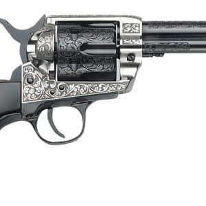 Gamblers Royale 45 LC revolver with Victorian scroll engraving and black one-piece grip