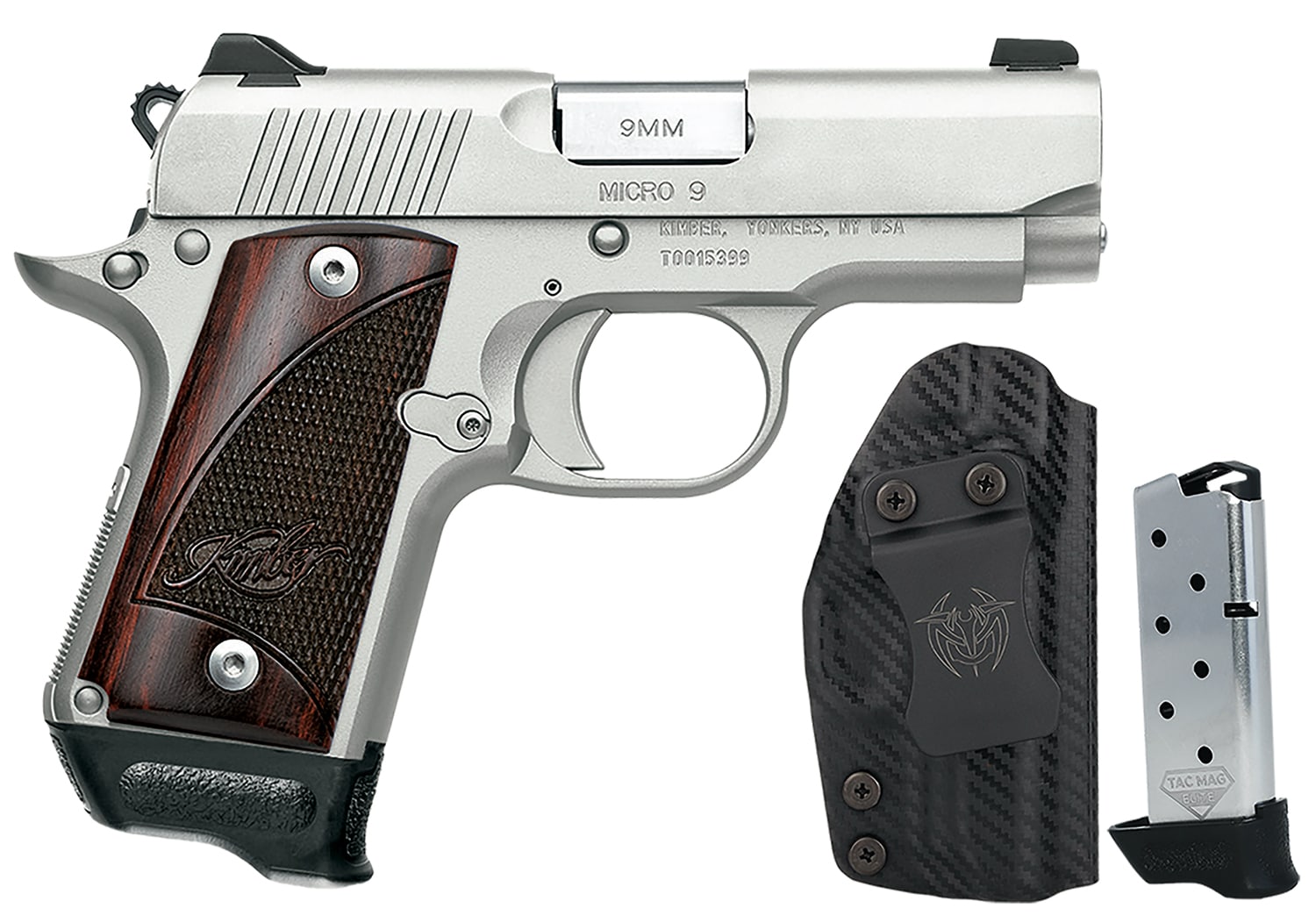 Kimber Micro 9 9mm stainless pistol with rosewood grips and white-dot sights