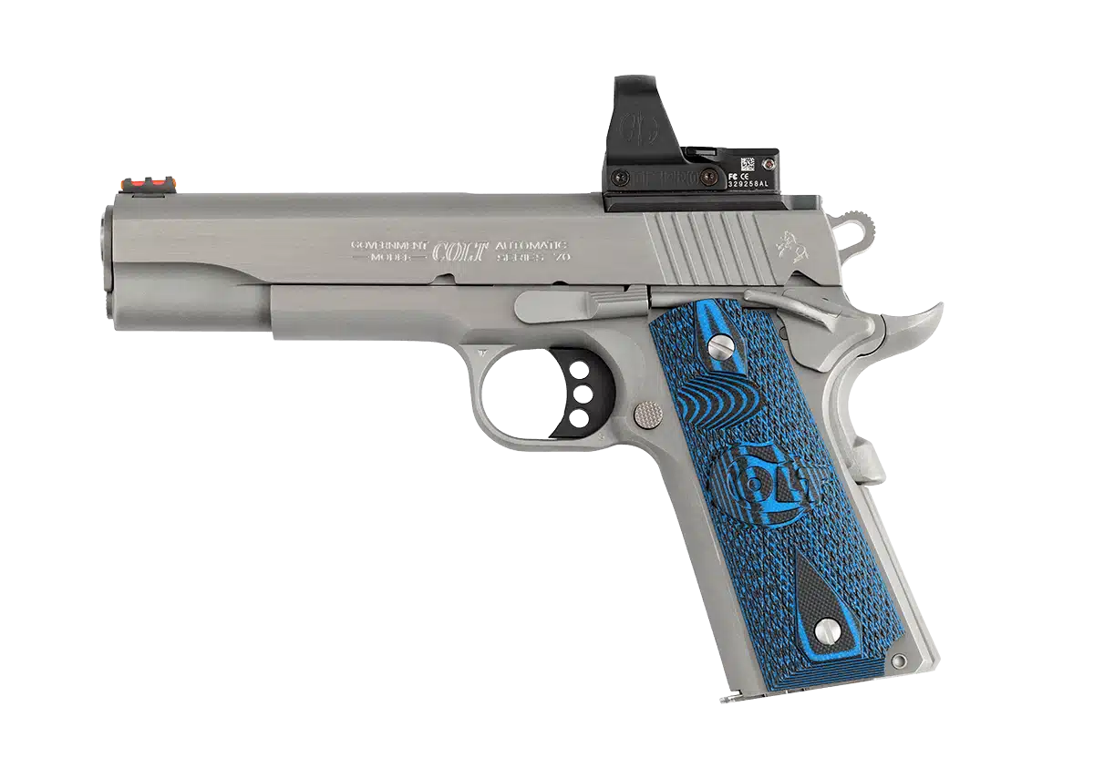 Colt Competition Optics-Ready 9mm 5-inch stainless pistol with blue G10 grips