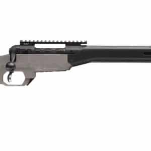 Savage 110 Ultralite Elite 7MM Backcountry rifle side view with carbon fiber barrel and gray chassis