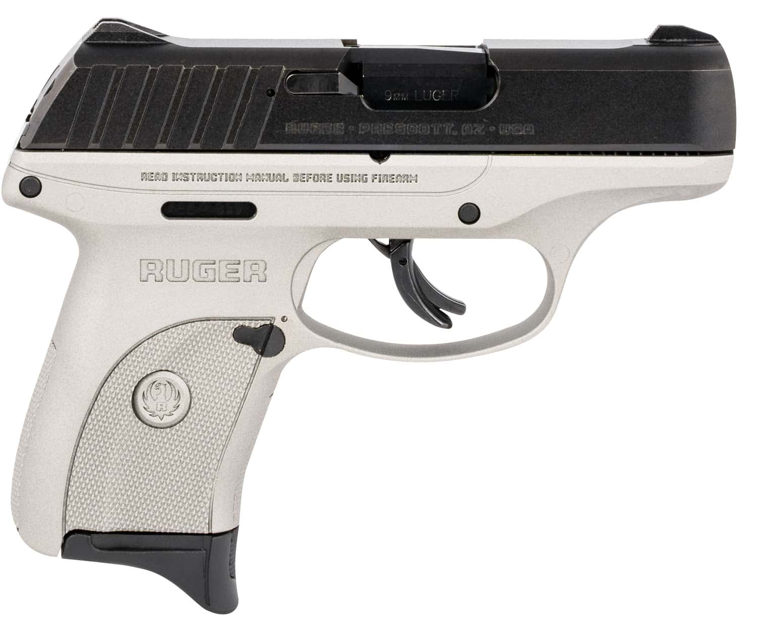 Ruger EC9s 9mm pistol black oxide slide silver grip 3.12 inch barrel