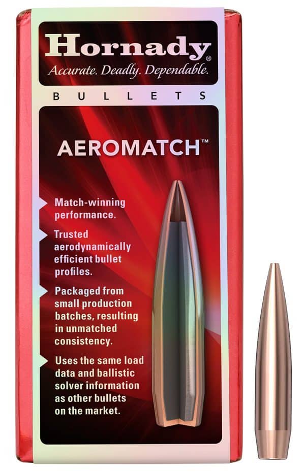 Hornady 22771 Aeromatch  22Cal 69gr Hollow Point Boat Tail 100 Per Box/25 Case