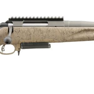 Ruger American Ranch Gen II 6.5mm Creedmoor rifle with 16.1-inch cobalt Cerakote fluted barrel and FDE splatter stock