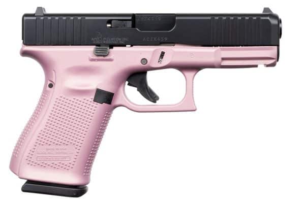 Apollo Custom GLK 19G5 9MM semi-auto handgun in pink and black finish, side view