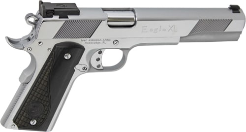 Iver Johnson Eagle XL 10mm 6-inch polished chrome 1911 pistol with adjustable sights and wood grip