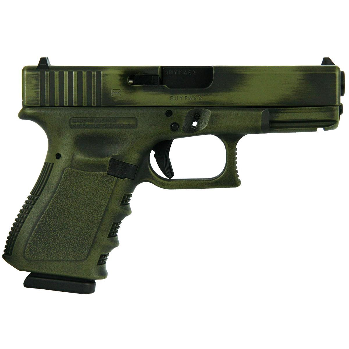 Glock 19 Gen 3 9mm Luger with Bazooka Green Distressed finish and two 15-round magazines