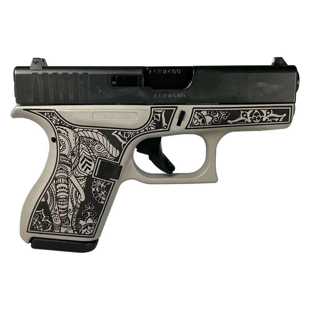 Glock 42 Custom Elephant Engraved Gray Steel Frame .380 ACP 3.25 in barrel