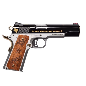 CNC COLT LONESTAR 2 1911 45ACP 5" BLUED W/ GOLD PLATED, TX MESQUITE GRIP 1-7RD