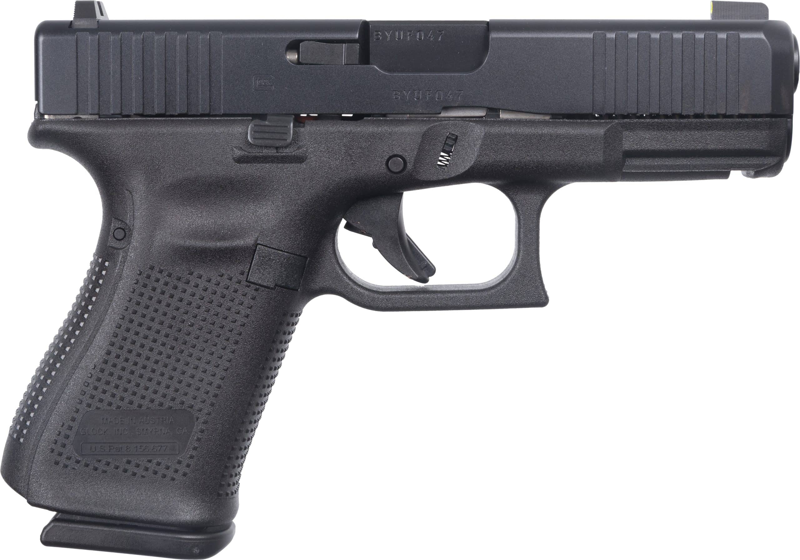 Glock 19 Gen5 9mm with Ameriglo Ultimate Carry night sights and three magazines, black finish