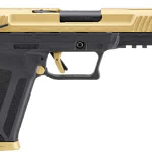 Ruger 5.7 semi-auto pistol with gold Cerakote slide and fiber optic front sight