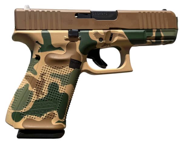 Glock G19 Gen5 9mm Luger with Vintage Camo Brown cerakote slide and camo polymer frame, 4.02-inch barrel
