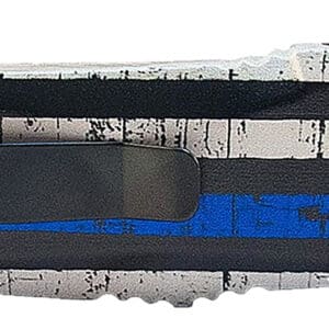 Templar Knife  Gen II Back The Blue Large 3.50" OTF Tanto Part Serrated Black Oxide Stonewashed 440C SS Blade, 5.50" B&W US Flag w/Blue Line Aluminum Handle, Glass Breaker