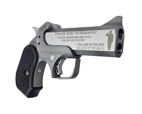 Bond Arms 30TH VET Derringer .45 Colt/.410 Bore 4.25" engraved barrel stainless frame black B6 grips