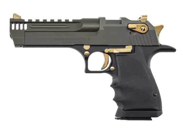 Magnum Research Desert Eagle L5 .50 Action Express 5 inch barrel black frame green slide with gold accents