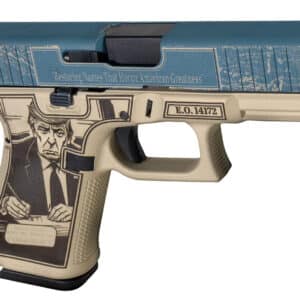 Glock PA195S204NGOA G19 Gen 5 Gulf of America Compact Frame 9mm Luger 15+1 4.02" Black GMB Barrel, Distressed Blue Steel Serrated Slide, Tan w/Trump Polymer Frame w/Picatinny Rail, Ambidextrous