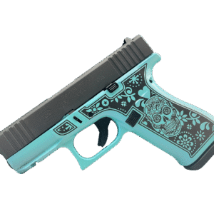 GLOCK 43X TEAL SUGAR SKULL 9MM PISTOL 3.39" FXD 5.5lb 2-10RD MAGS