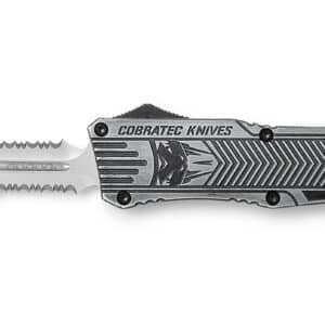 CobraTec Knives LSWCTK1LDG2SS CTK-1  Large 3.75" OTF Dagger Part Serrated D2 Steel Blade/ Stonewashed Aluminum Handle Features Glass Breaker Includes Pocket Clip
