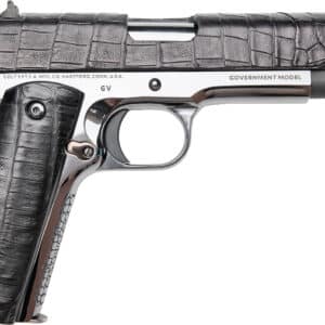 CNC FIREARMS CNCGATOR45 Colt 1911 Alligator 45 ACP pistol with black DLC finish and alligator leather grips
