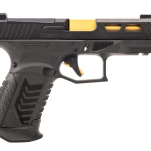 Derya DY9 9mm pistol black frame gold barrel fiber optic sights