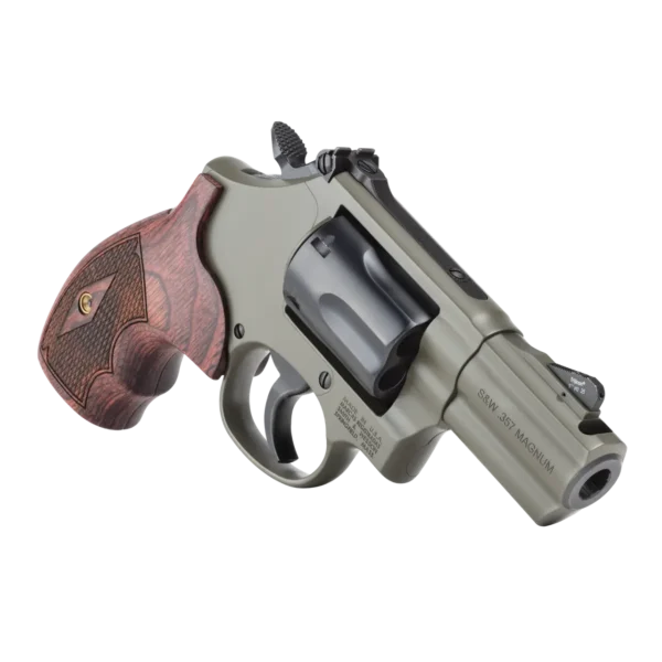 Smith & Wesson Performance Center Model 19 Carry Comp .357 Magnum revolver in moss cerakote with rosewood grip