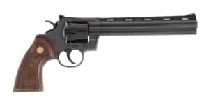 Colt Python .357 Magnum 8-inch blued revolver with walnut grips and vent-rib barrel