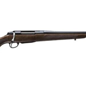Tikka T3X Hunter bolt-action rifle with hardwood stock and blued threaded 16-inch barrel