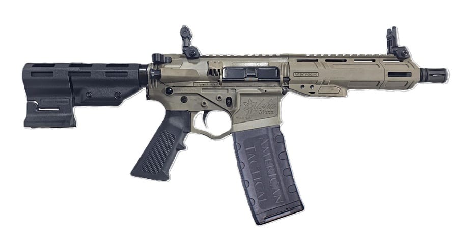 American Tactical ALPHA MAXX .223/5.56 7.5in pistol FDE with 7in M-LOK rail and flip-up sights