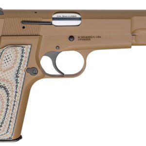 Springfield Armory SA-35 9mm pistol in Coyote Brown with 4.7-inch barrel and wood grips