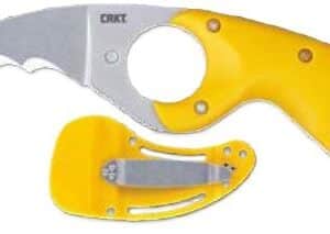 CRKT BEAR CLAW 2.39" YELLOW W/ - VEFF SERRATIONS BELT CLIP
